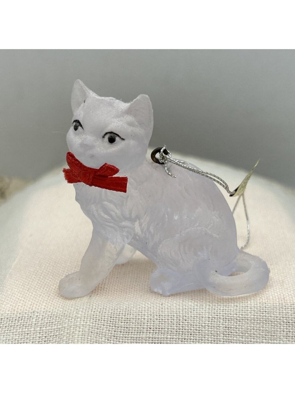 VTG Silvestri Frosted Clear Plastic Acrylic Cat Kitty Kitten Christmas Ornament